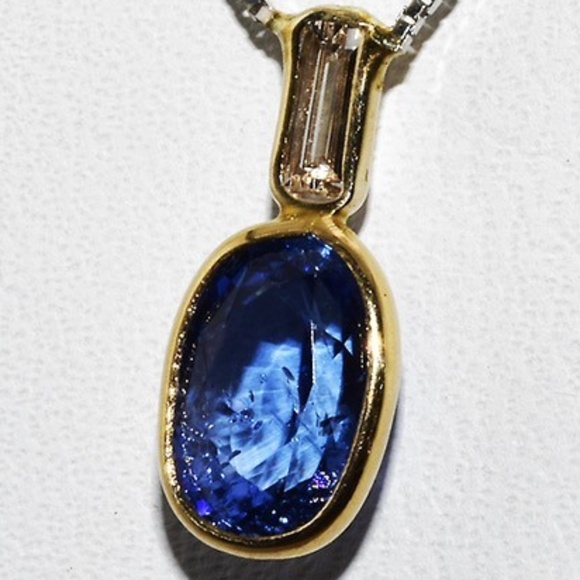 $1,900 10K/14K Gold 1.21CT Natural Ceylon Sapphire & Diamond 2-Stone Necklace - Picture 3 of 7
